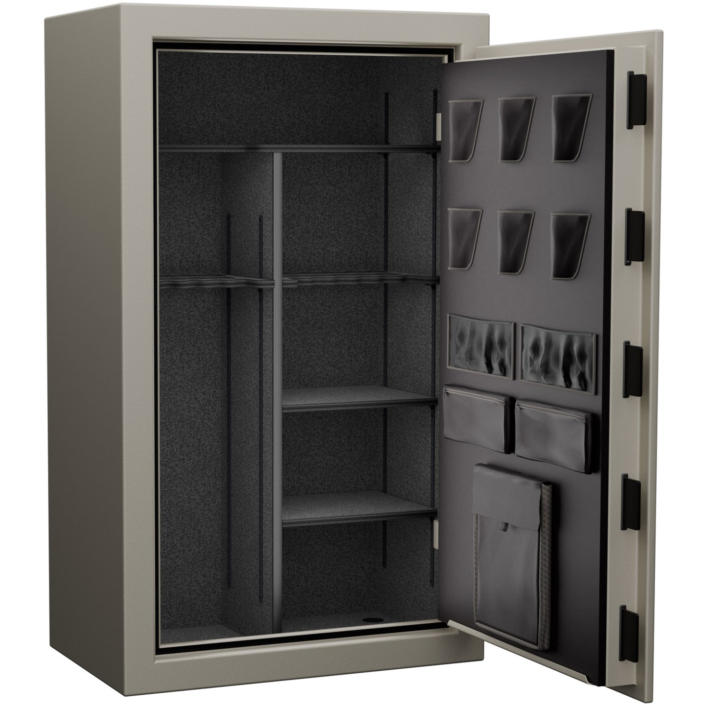 Liberty USA 36 safe in Textured Canvas beige with Black Chrome electronic lock, interior.