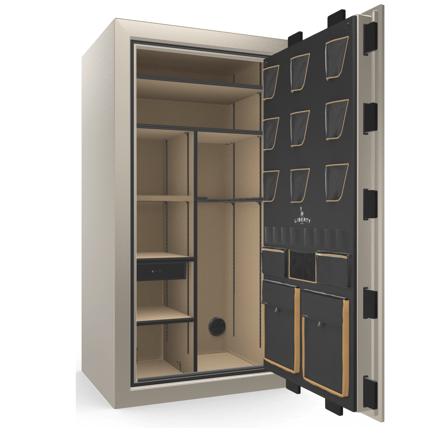 Liberty Safe Classic Plus 40 in Feathered Champagne Gloss, open door.