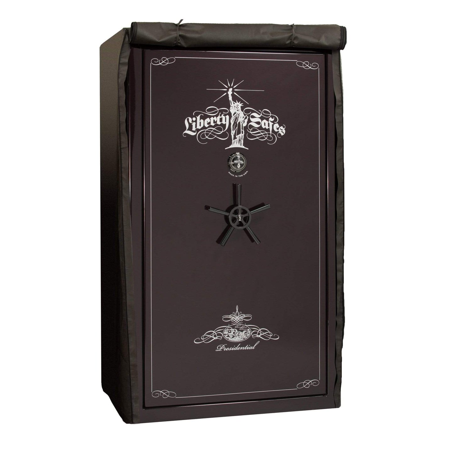 Liberty Safe Cover over Black Cherry Presidential 50 safe.