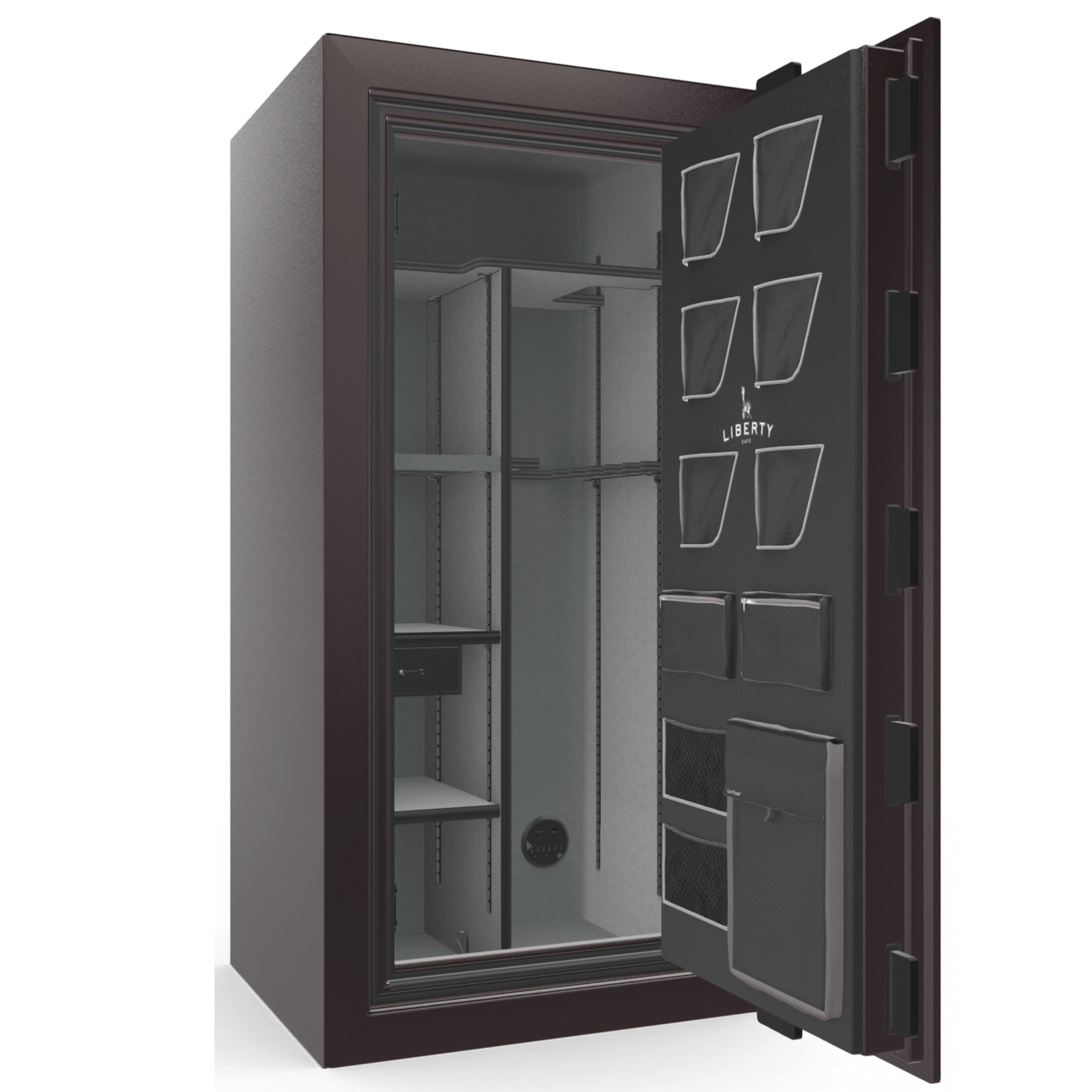 Liberty Safe Classic Plus 25 in Black Cherry Gloss, open door.