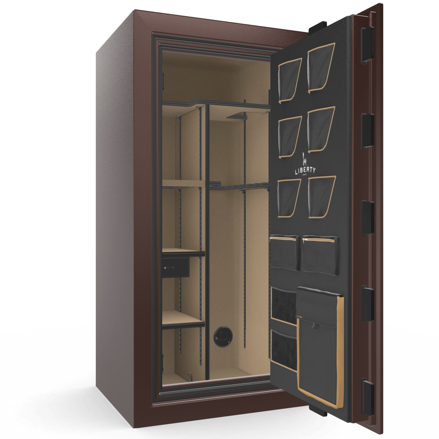 Liberty Safe Classic Plus 25 in Burgundy Gloss, open door.