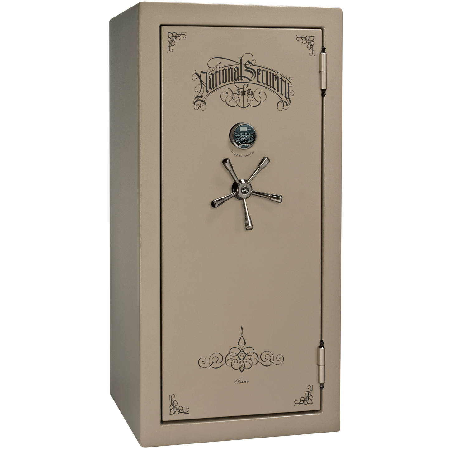Liberty Safe Classic Plus 25 in Champagne Marble with Black Chrome Electronic Lock, closed door.
