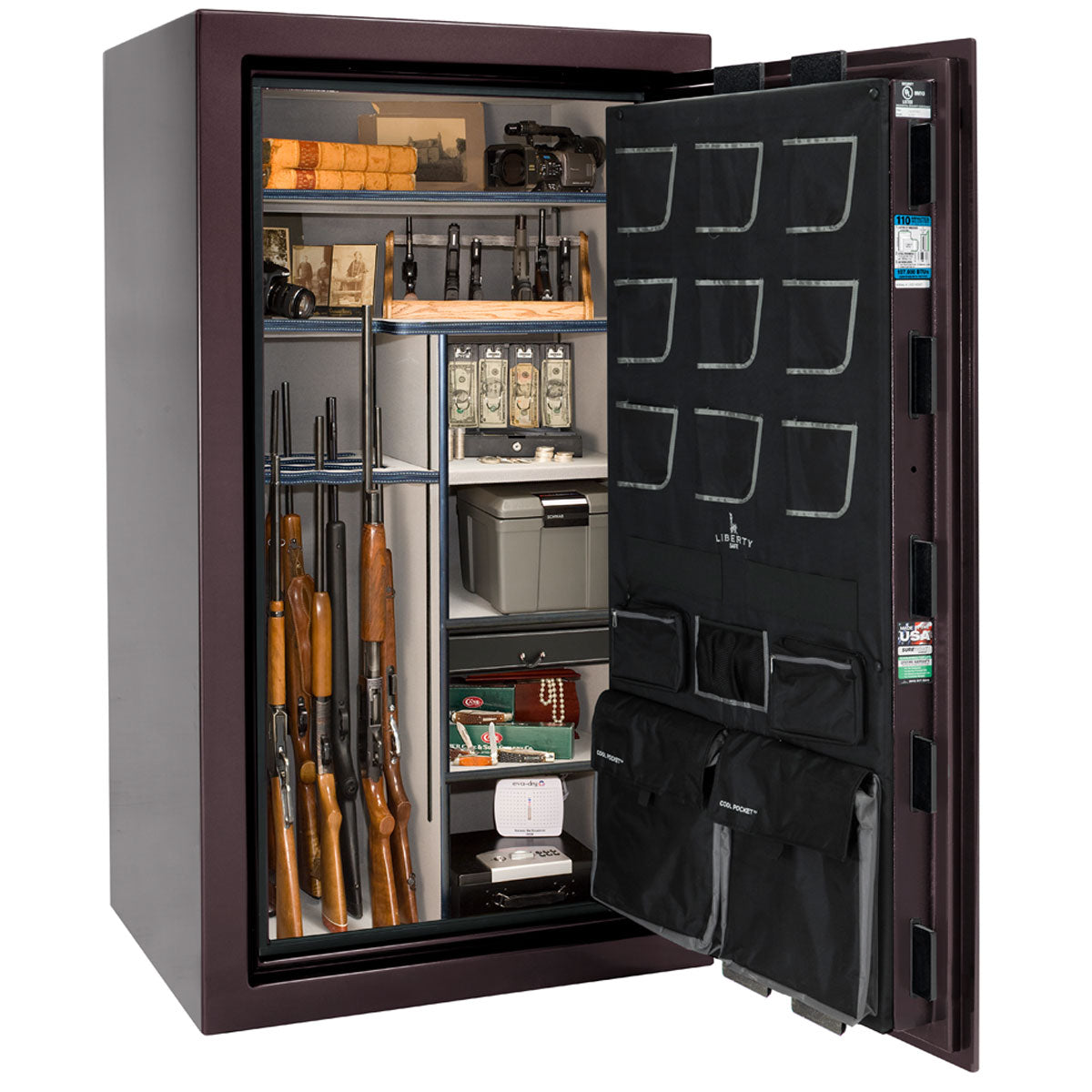 Liberty Safe Classic Plus 40 in Black Cherry Gloss, open door.