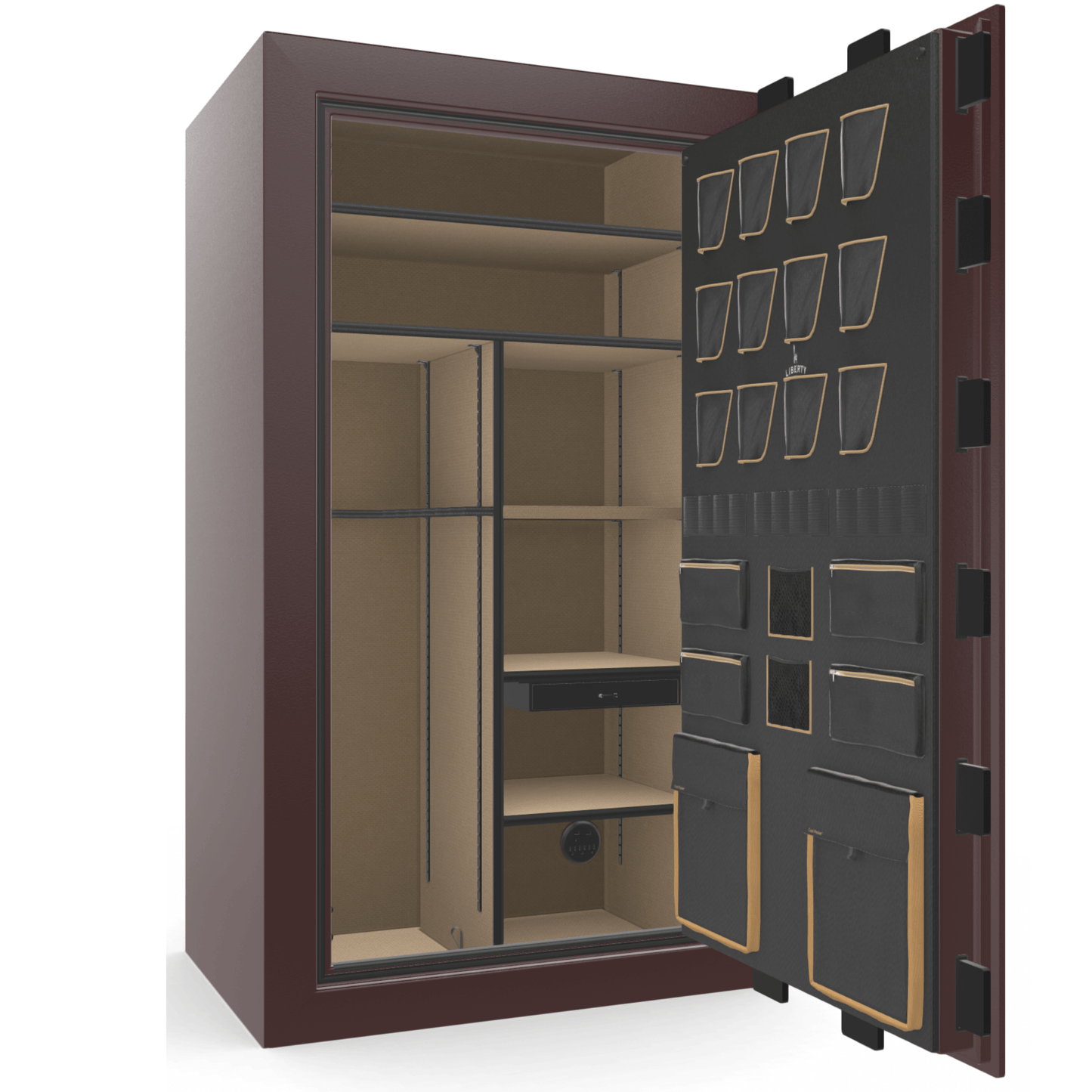 Liberty Safe Classic Plus 50 in Burgundy Marble, open door.