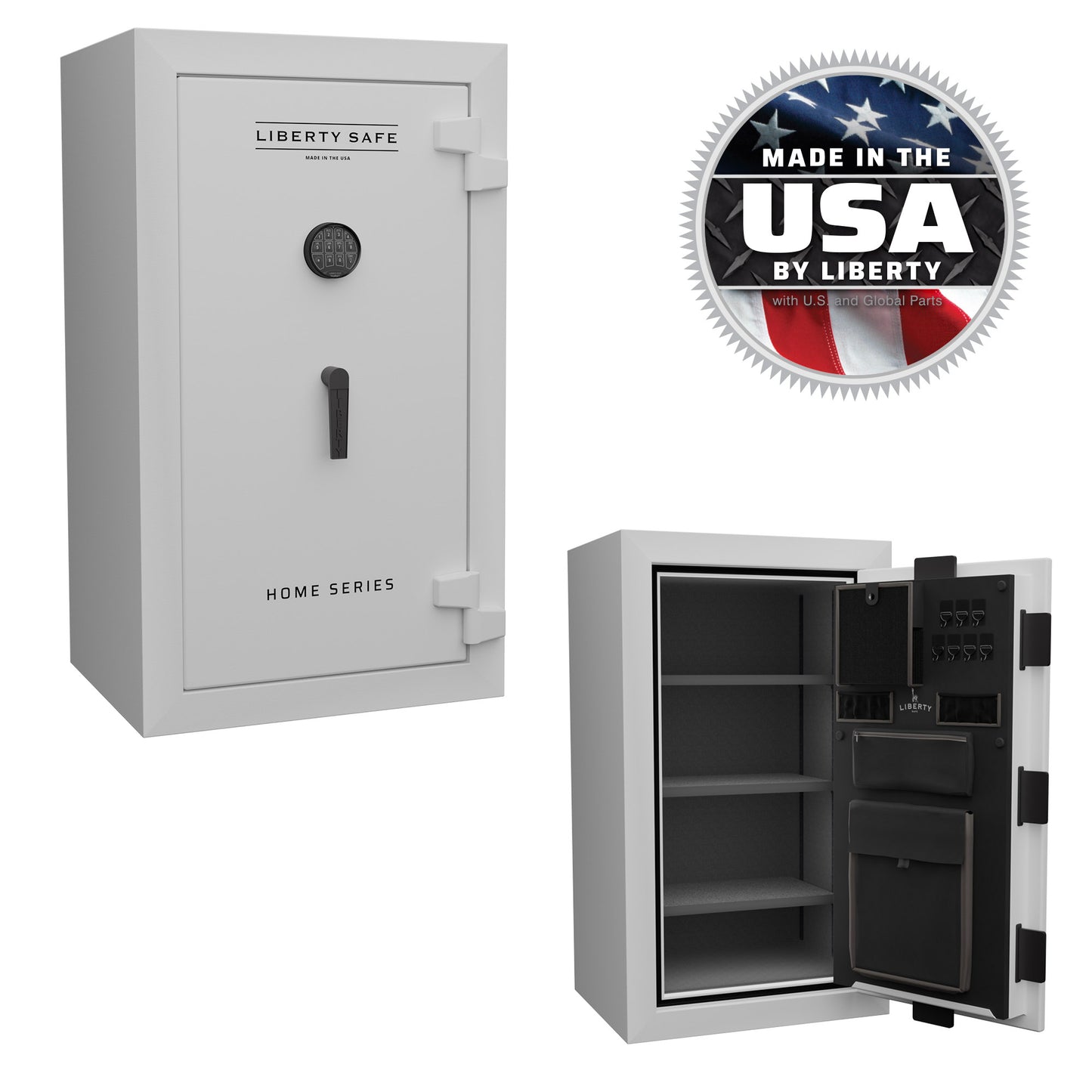 Liberty Home Series 12 in Textured White with Black Chrome Hardware.