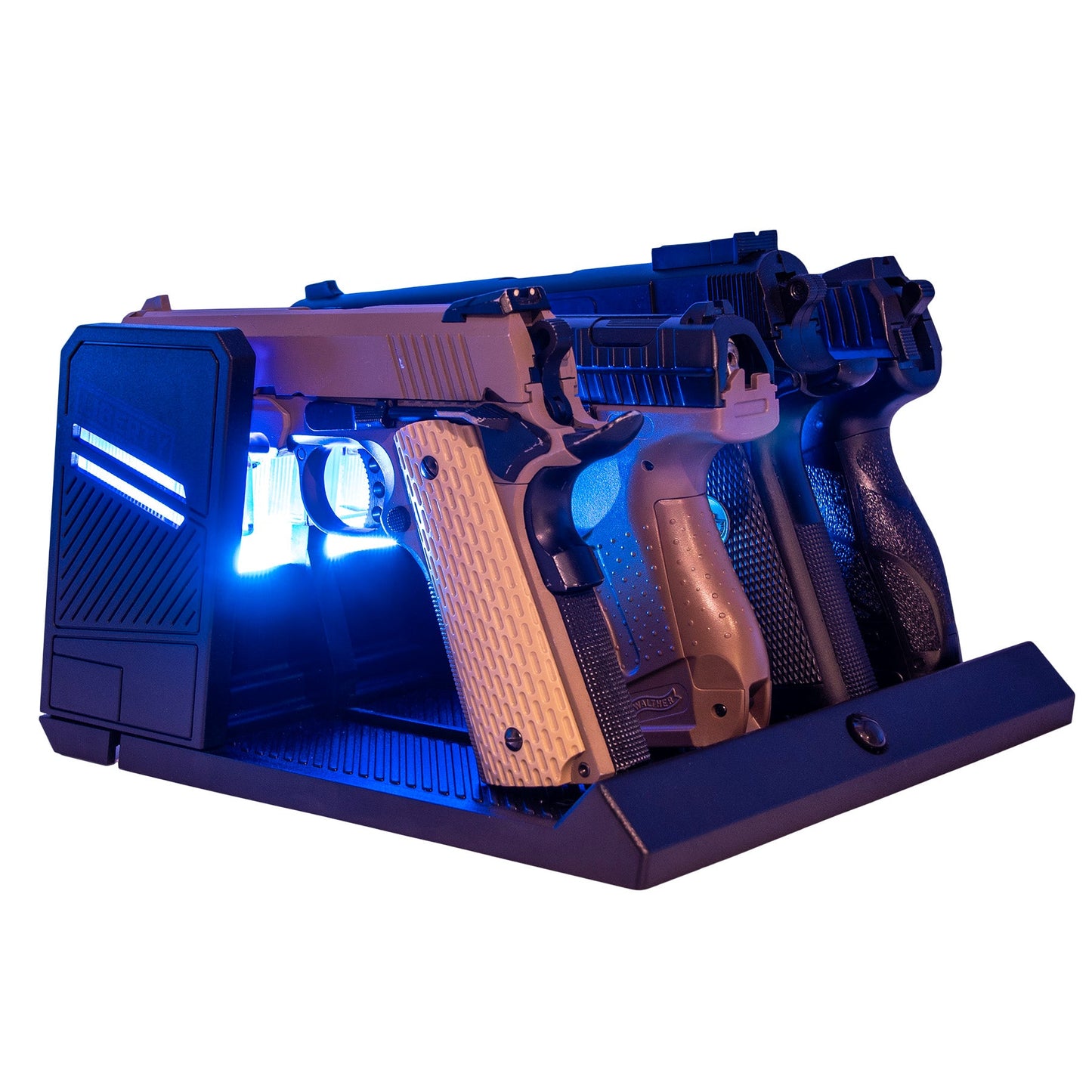 LIBERTY BLUE LIT LED PISTOL RACK, LOADED.