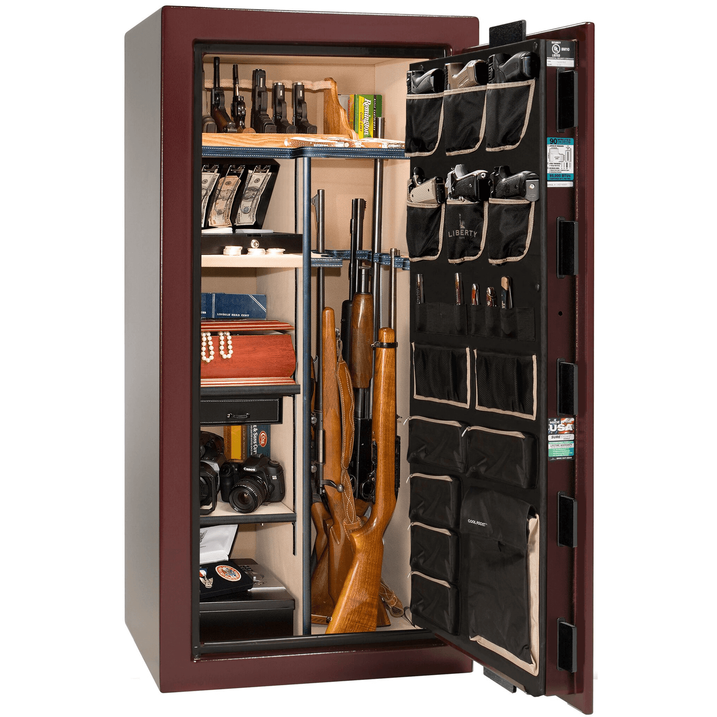 Liberty Lincoln 25 Safe in Burgundy Gloss, open.