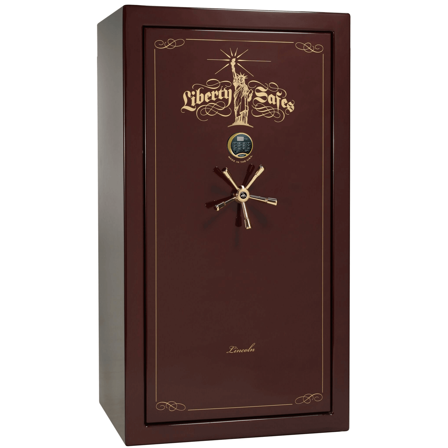 Liberty Lincoln 40 Safe in Burgundy Gloss with Brass Electronic Lock.