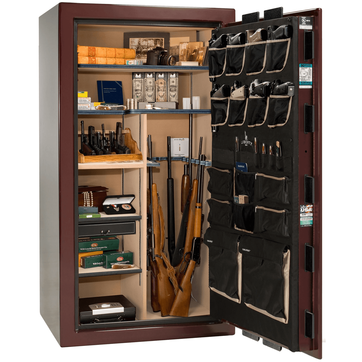 Liberty Lincoln 40 Safe in Burgundy Gloss, open.