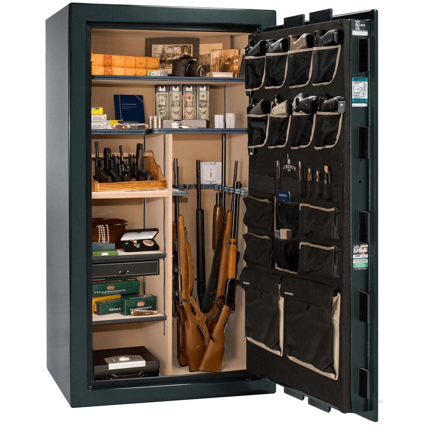 Liberty Lincoln 40 Safe in Green Gloss, open.