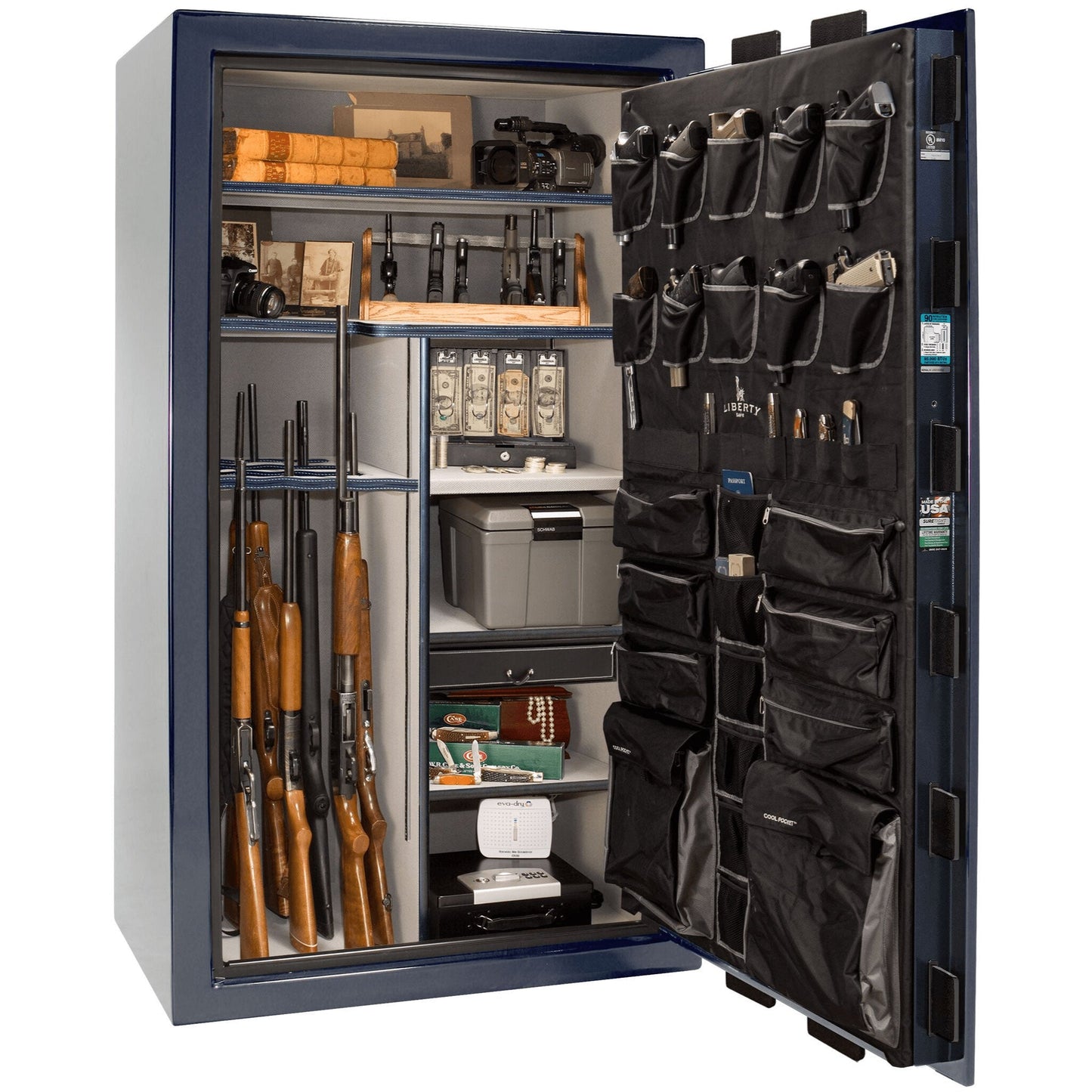 Liberty Lincoln 50 Safe in Blue Gloss, open.