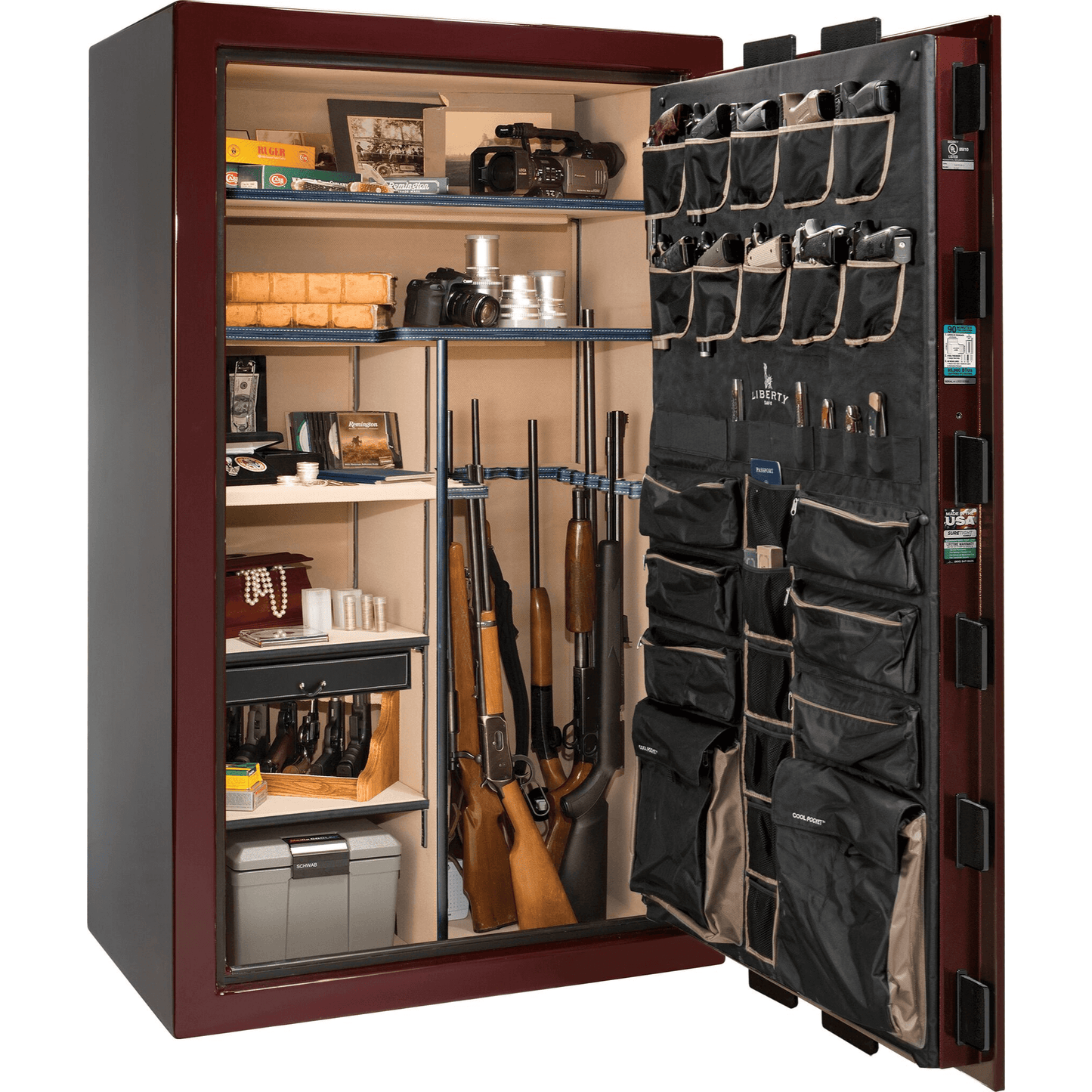 Liberty Lincoln 50 Safe in Burgundy Gloss, open.
