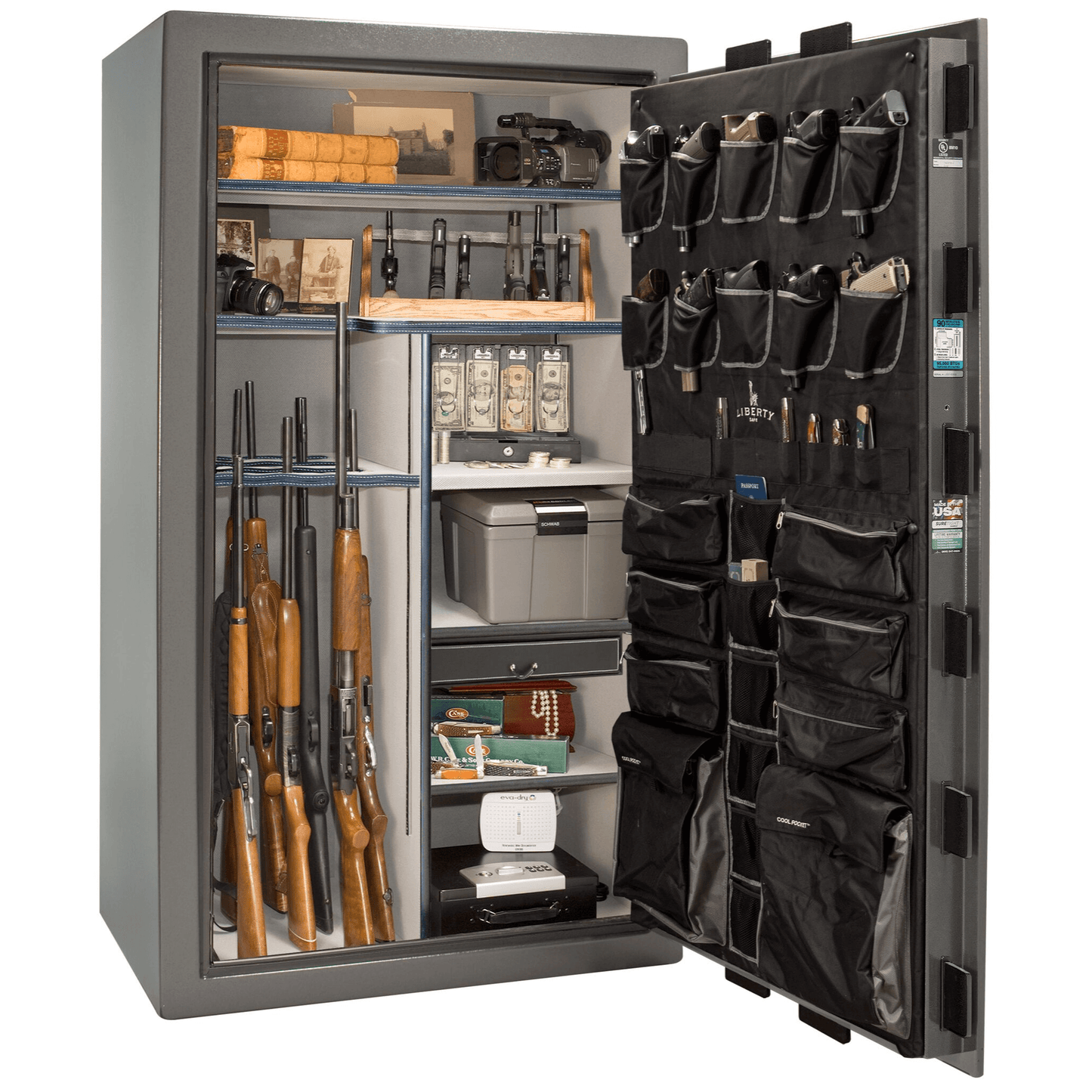Liberty Lincoln 50 Safe in Gray Gloss, open.