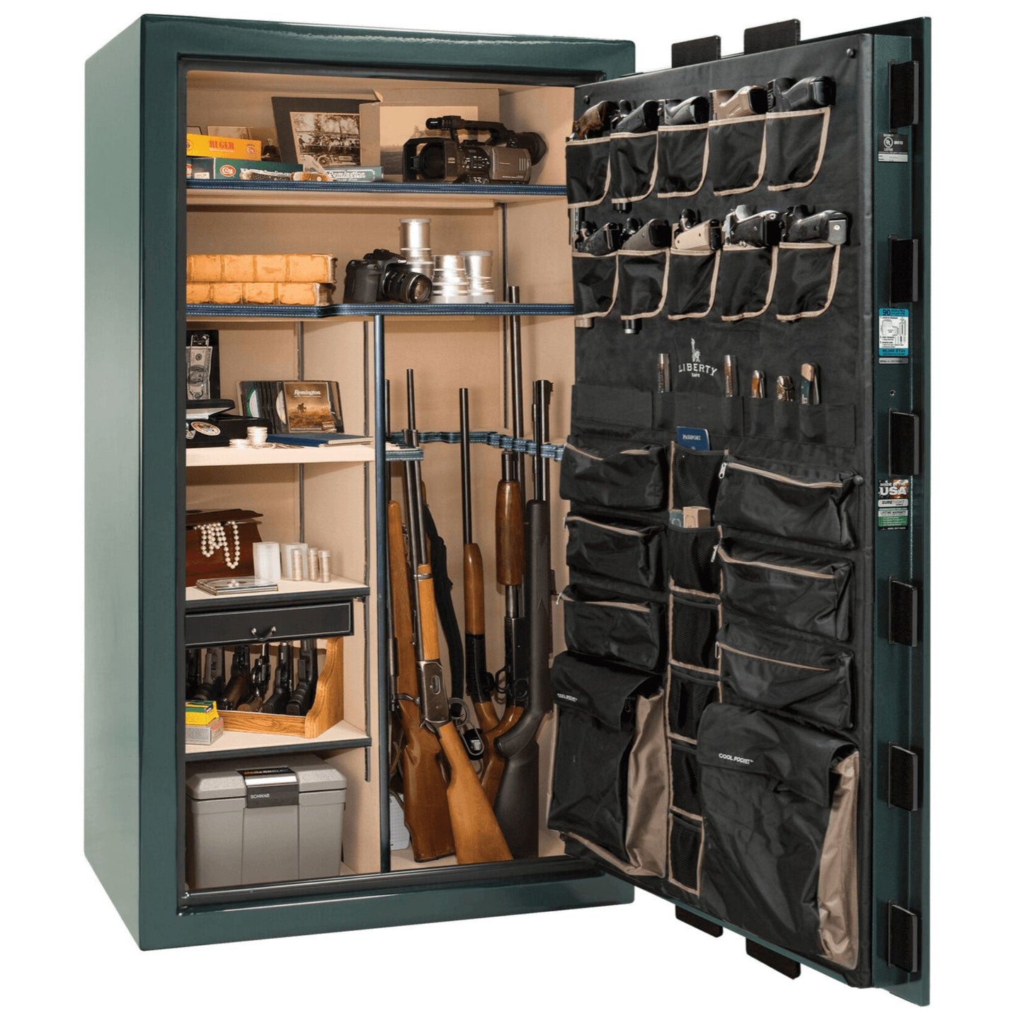 Liberty Lincoln 50 Safe in Green Gloss, open.