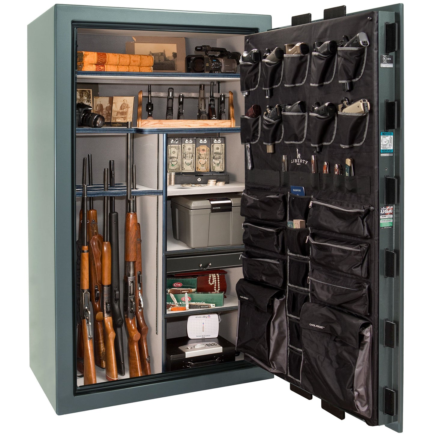 Liberty Lincoln 50 Safe in Forest Mist Gloss, open.