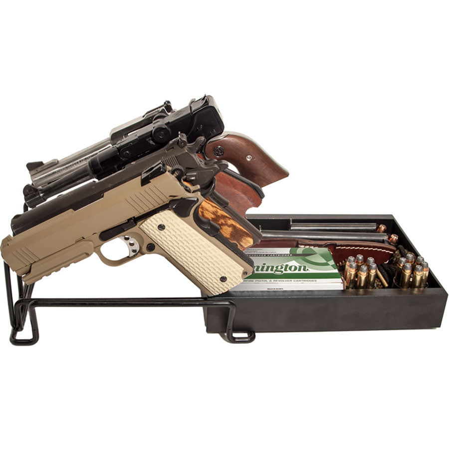 Liberty Safe Pistol Rack, side view, extended and loaded.
