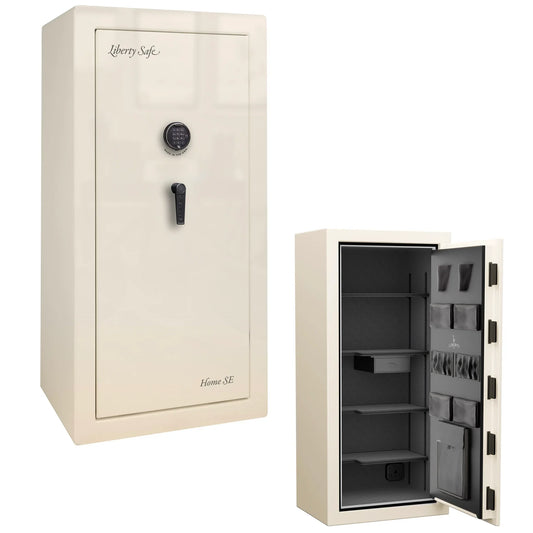 Liberty Home SE safe in White Ivory Gloss with black chrome hardware and electronic lock