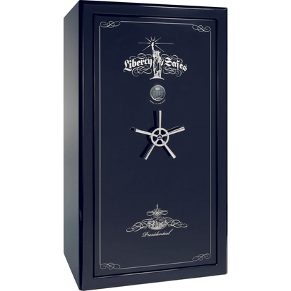 Liberty Safe Presidential 50 in Blue Gloss with Chrome Electronic Lock, closed door.