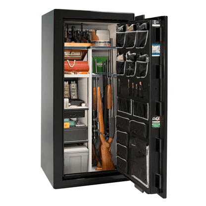 Liberty Safe National Magnum 25 in Black Gloss, open door.