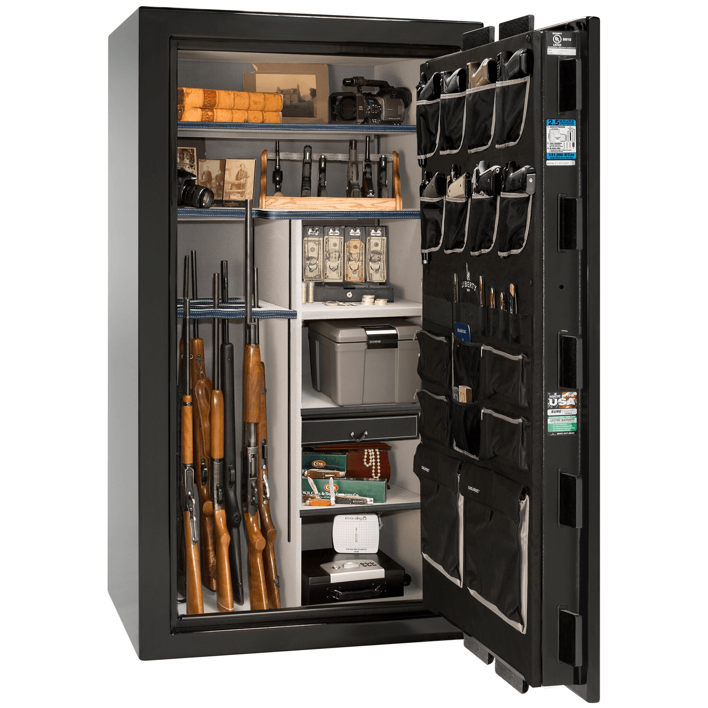 Liberty Safe National Magnum 40 in Black Gloss, open door.