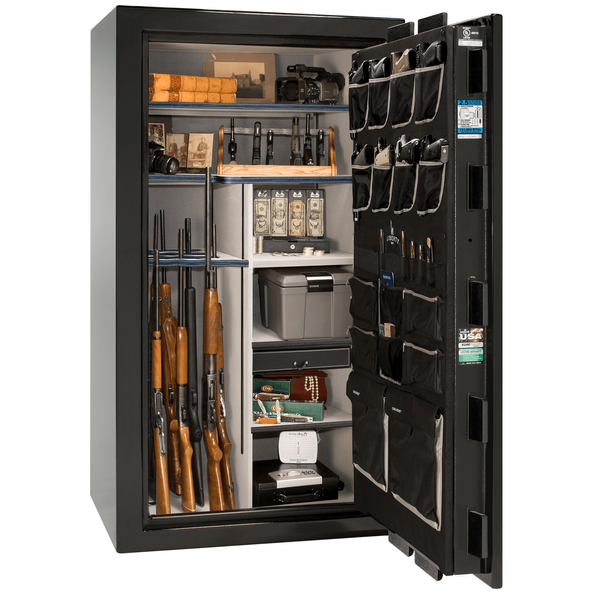 Liberty Safe National Magnum 40 in Black Gloss, open door.