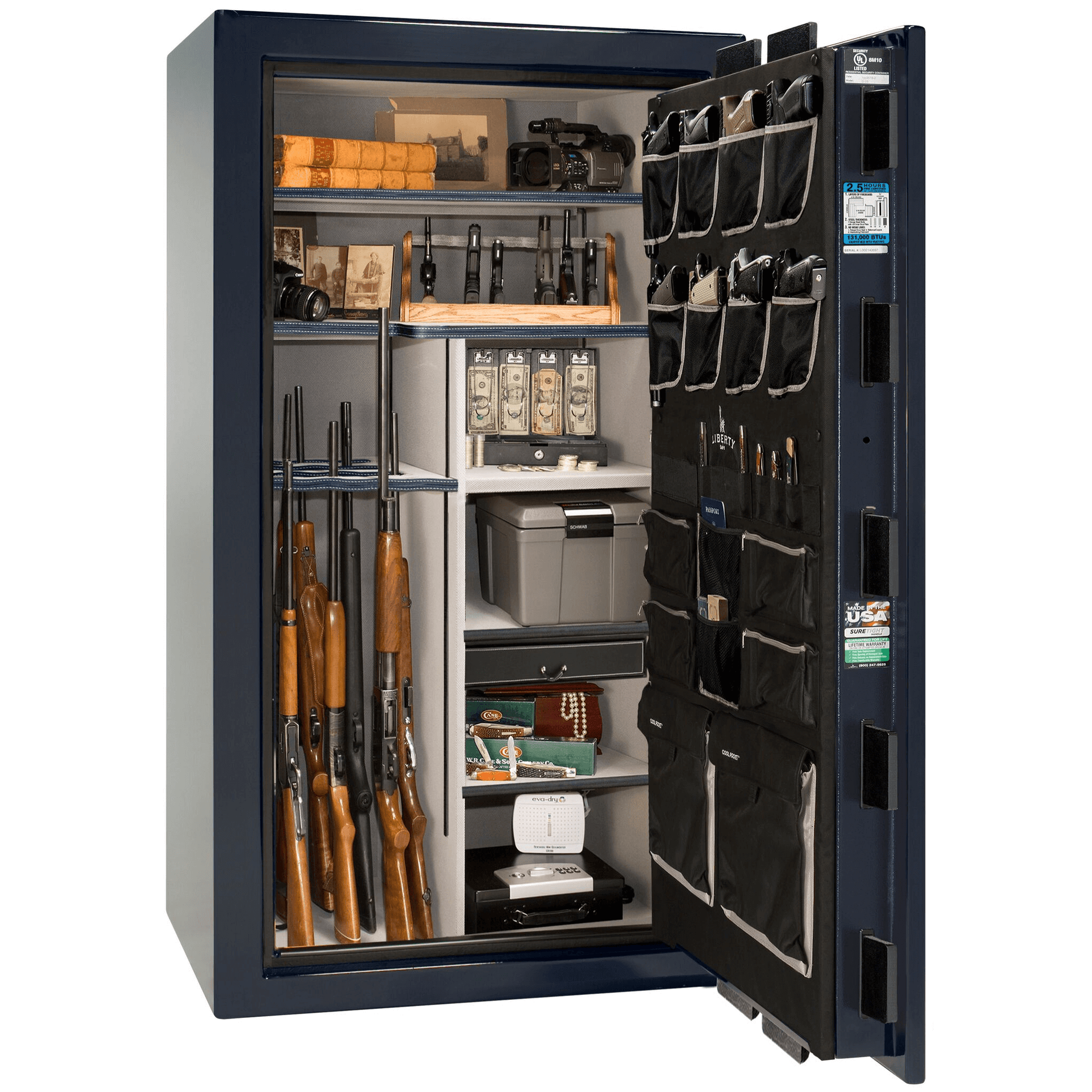 Liberty Safe National Magnum 40 in Blue Gloss, open door.