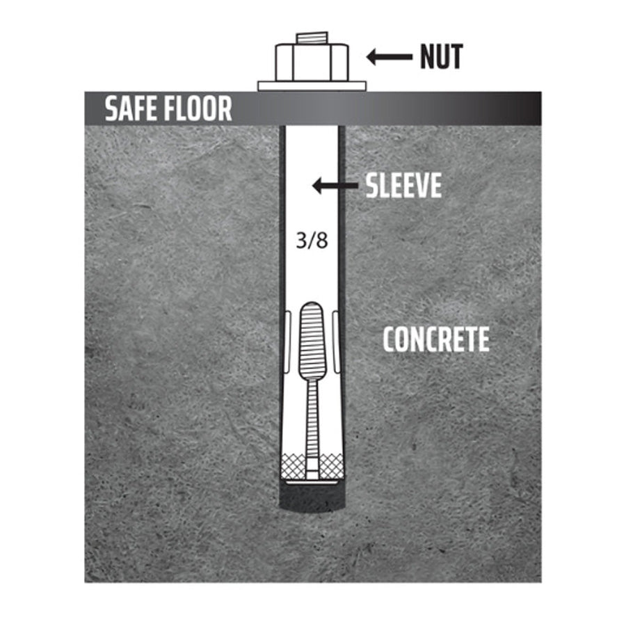 Schematic of Gun Safe Anchoring Kit for Concrete with Drill Bit Included.