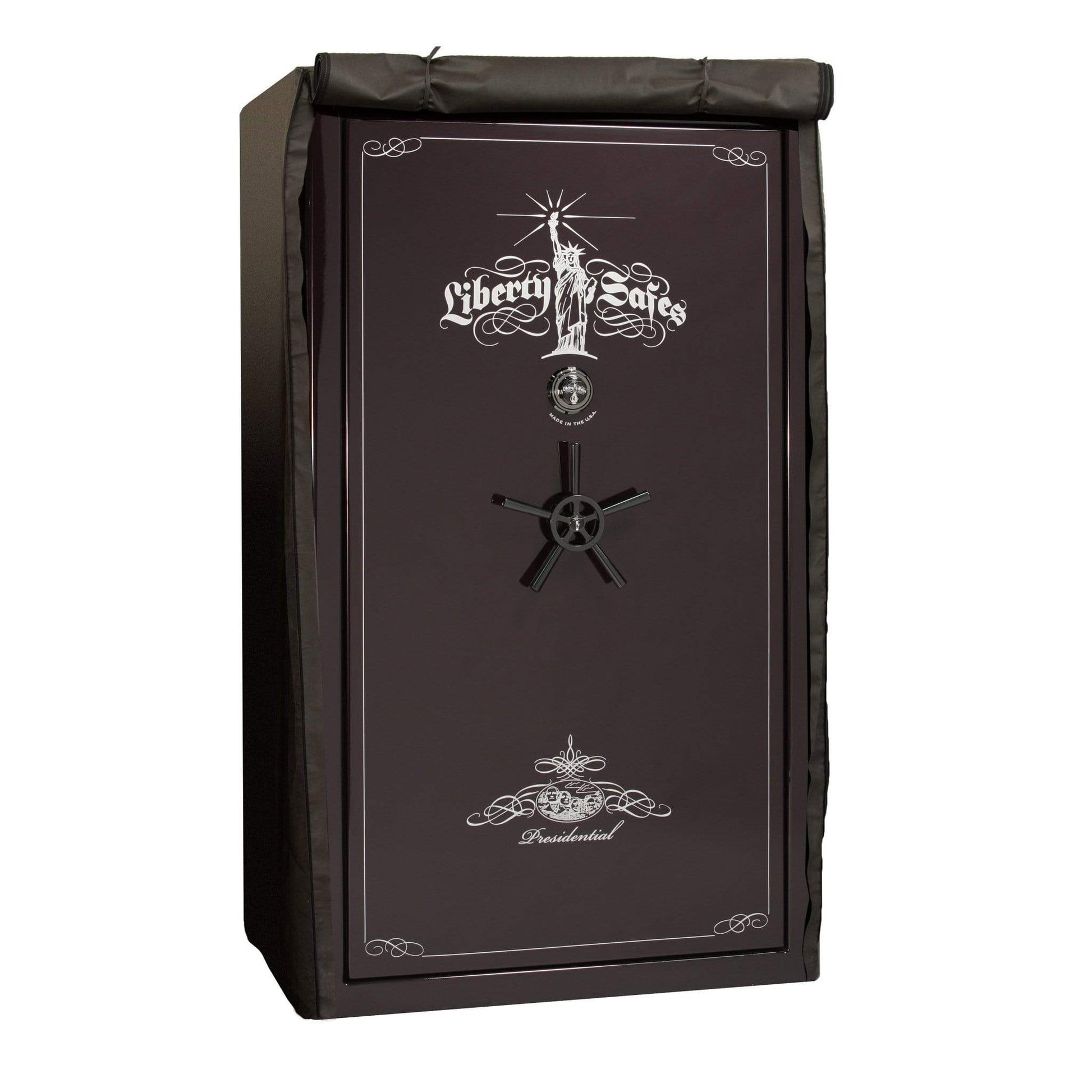Liberty Safe Cover over Black Cherry Presidential 50 safe.