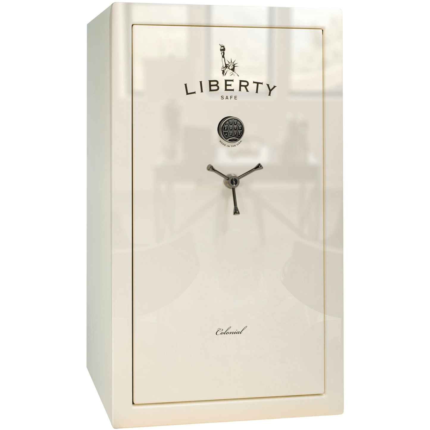 Liberty Colonial 30 Safe in White Gloss with Black Chrome Electronic Lock.