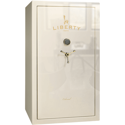 Liberty Colonial 50 Safe in White Gloss with Brass Electronic Lock.