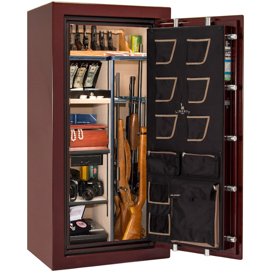 Liberty Safe Classic Plus 25 in Burgundy Marble, open door.