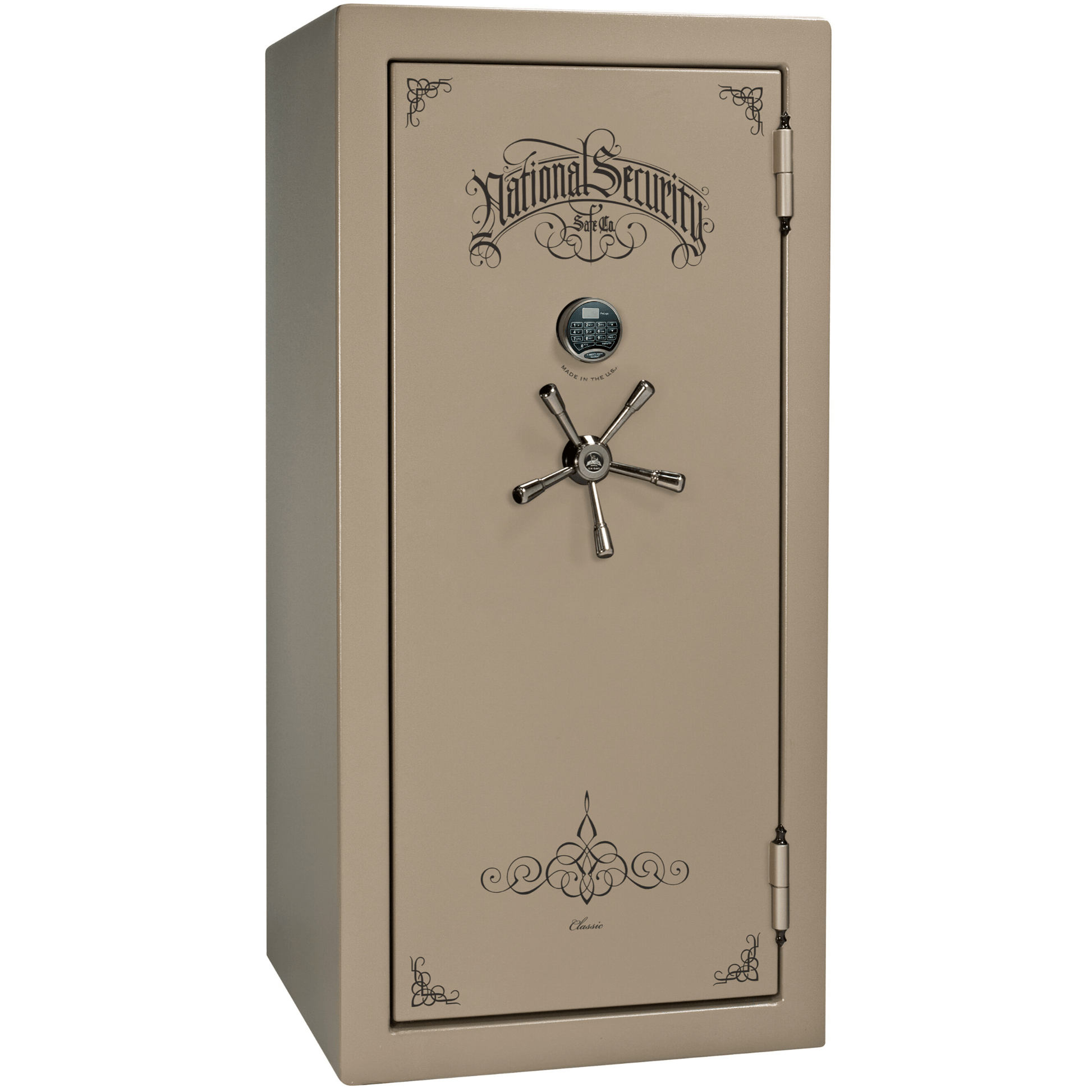 Liberty Safe Classic Plus 25 in Champagne Marble with Black Chrome Electronic Lock, closed door.