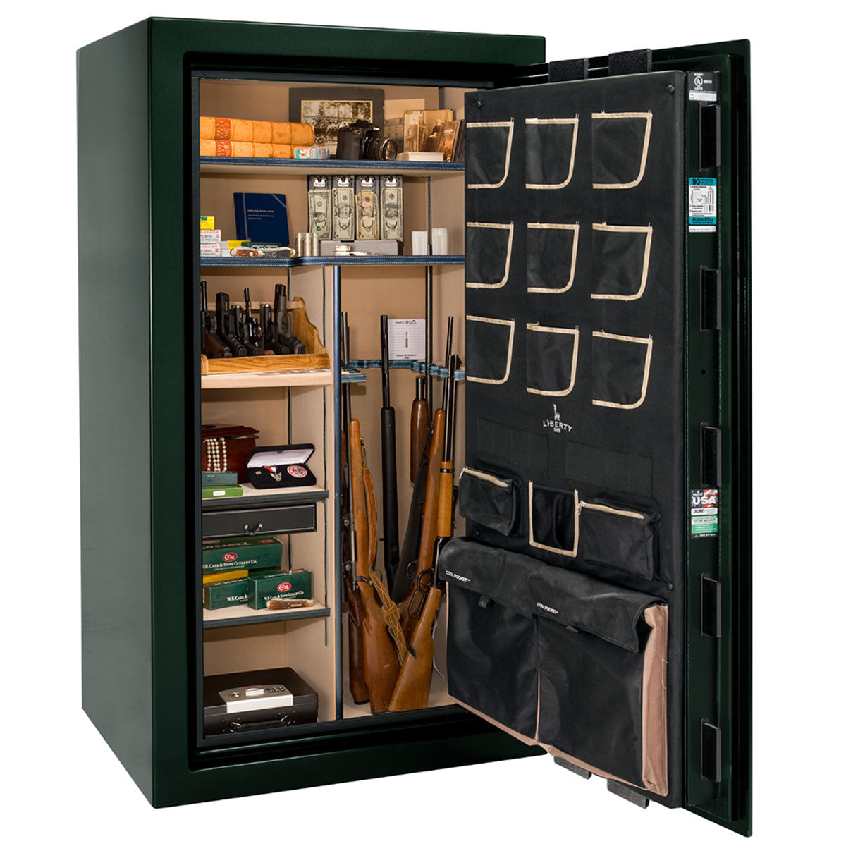 Liberty Safe Classic Plus 40 in Green Gloss, open door.