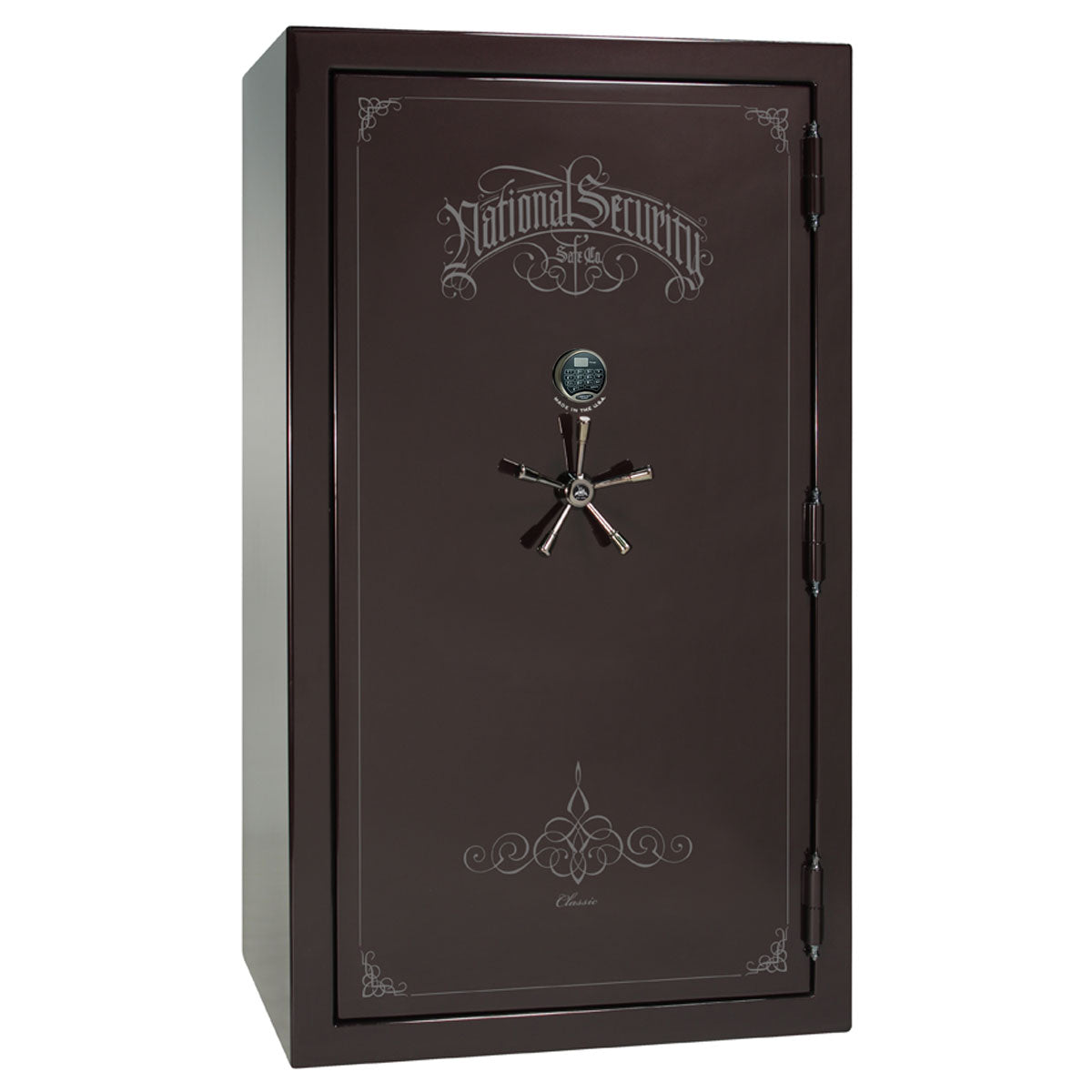 Liberty Safe Classic Plus 50 in Black Cherry Gloss with Black Chrome Electronic Lock, closed door.