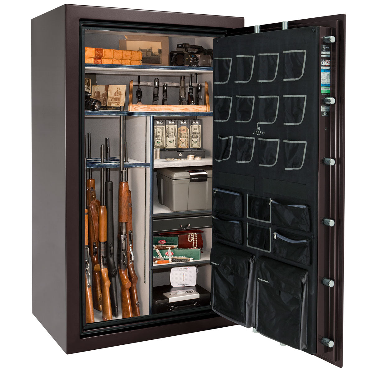 Liberty Safe Classic Plus 50 in Black Cherry Gloss, open door.