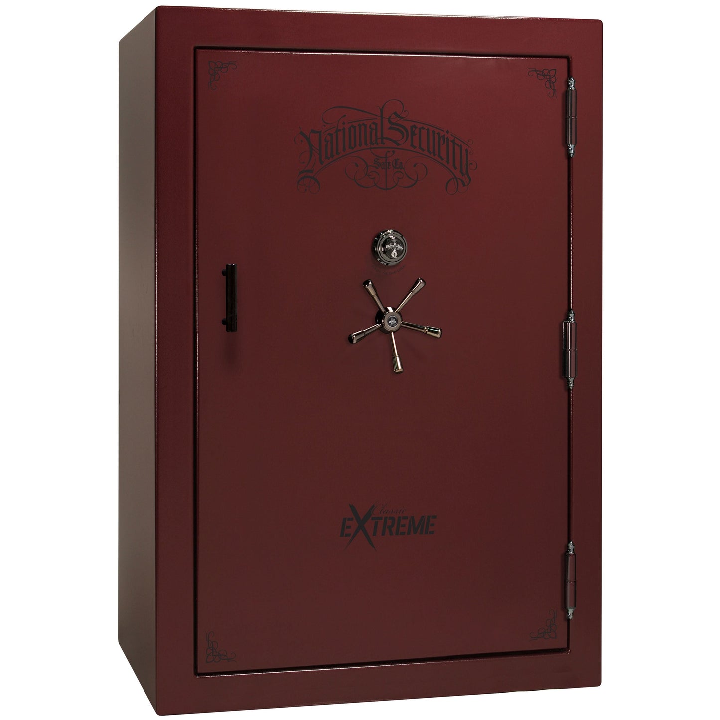 Liberty Classic Select Extreme Wide Body Safe in Burgundy Marble with Black Chrome Mechanical Lock.