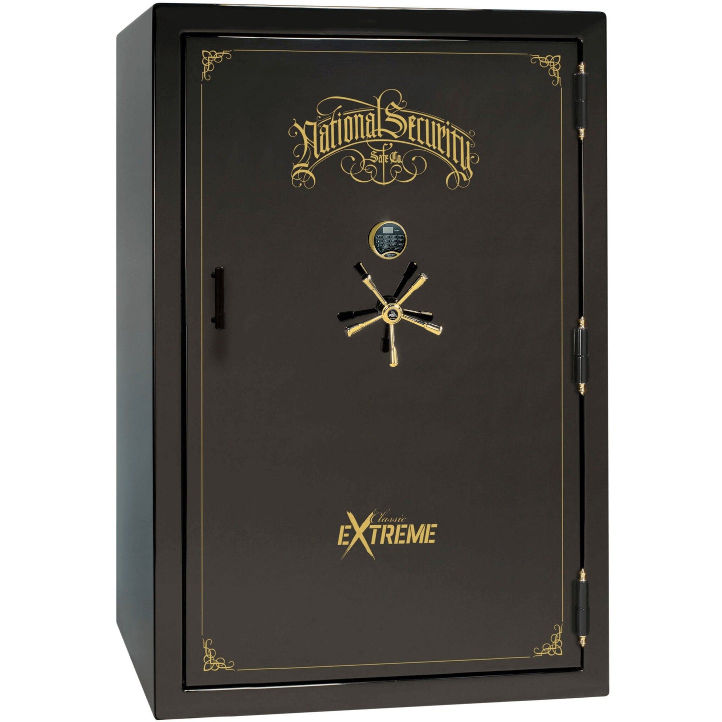 Liberty Classic Select Extreme Wide Body Safe in Black Gloss with Brass Electronic Lock.