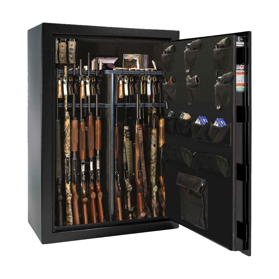 Liberty Safe's FREEDOM 48 in textured black exterior surface finish, door open.