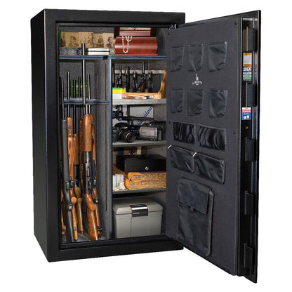 Liberty Safe's FREEDOM 36 in textured black exterior surface finish, door open.