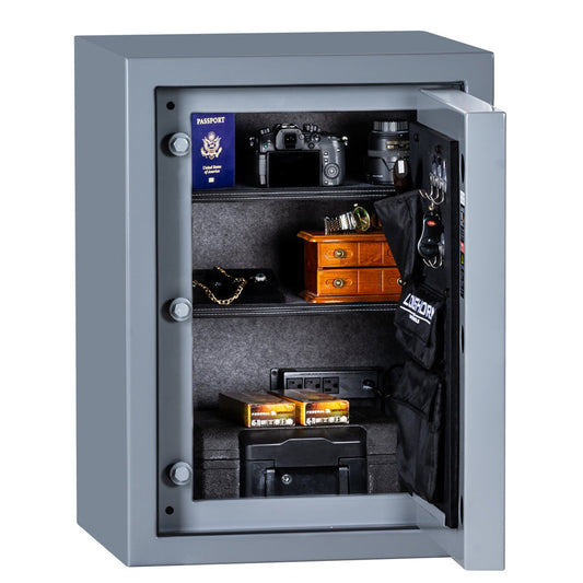Rhino Metals LGX3022G Home Safe in Gloss Gray Finish, interior with adjustable shelf.
