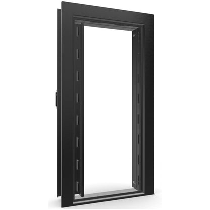 The Beast Vault Door in Textured Black with Chrome Electronic Lock, Left Inswing, door open.