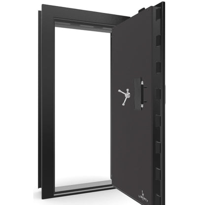 The Beast Vault Door in Textured Black with Chrome Electronic Lock, Right Outswing, door open.