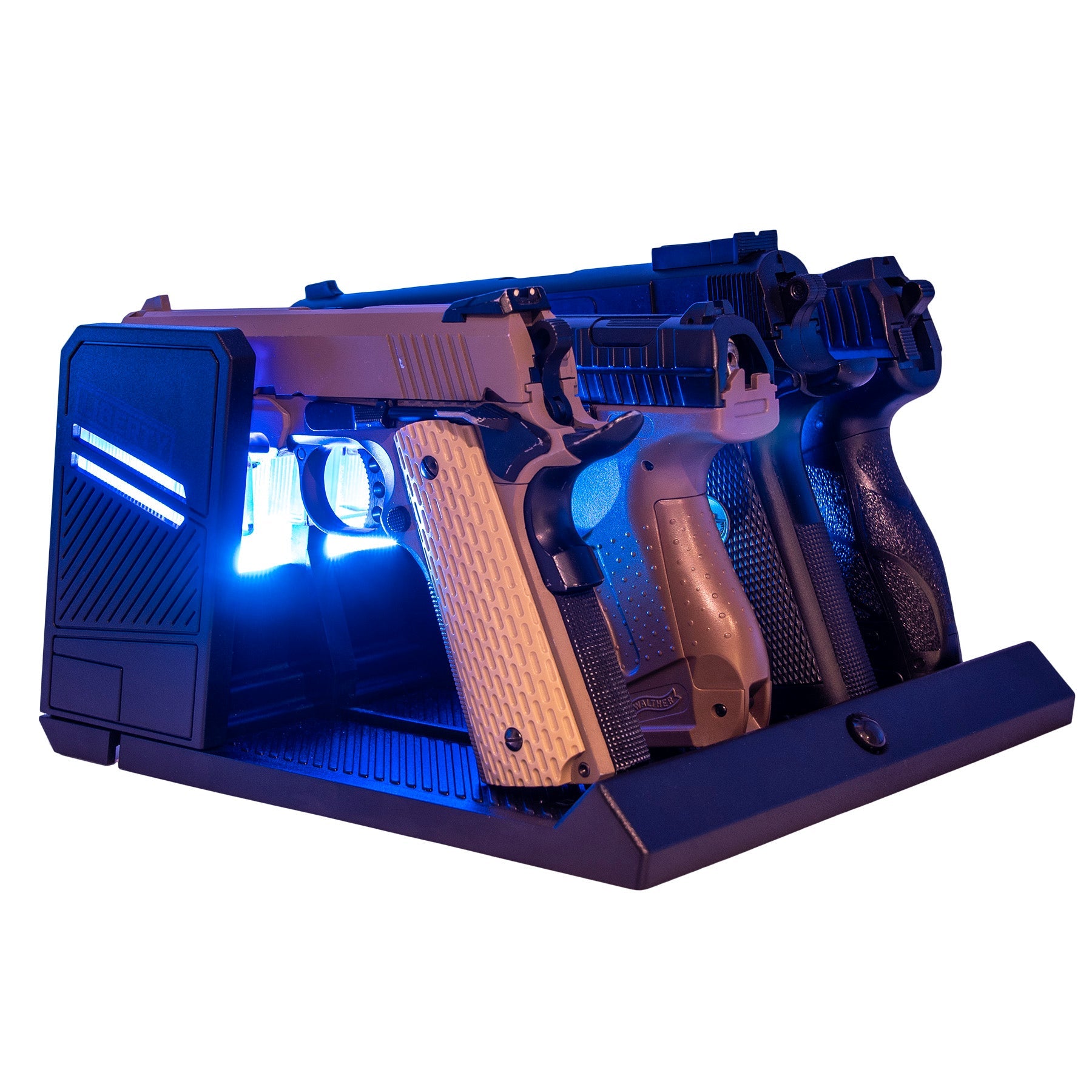 LIBERTY BLUE LIT LED PISTOL RACK, LOADED.
