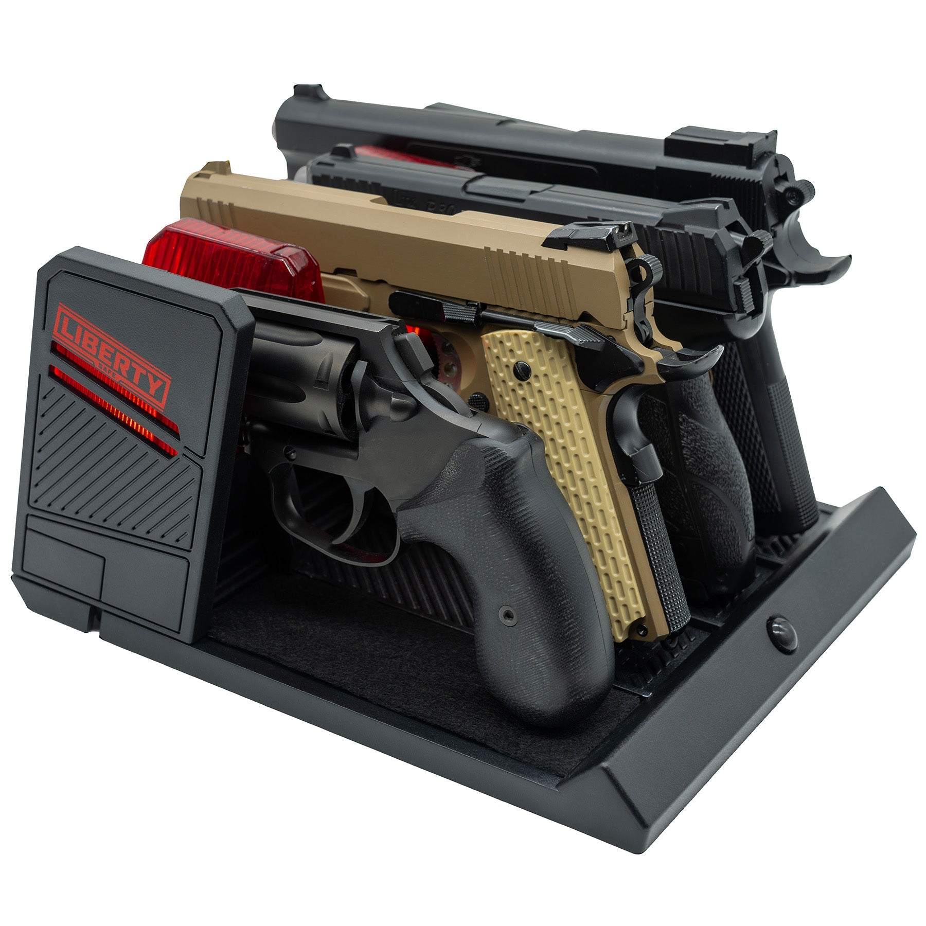 LIBERTY RED LIT LED PISTOL RACK, LOADED.