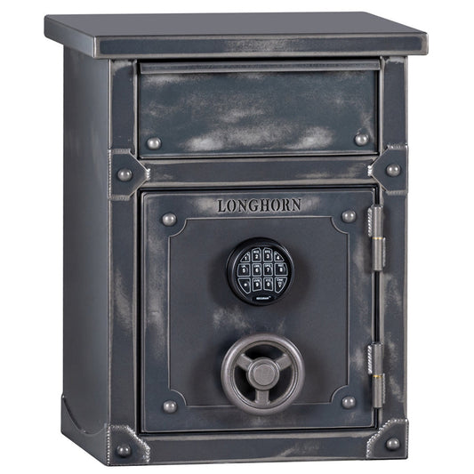 Rhino Metals Longhorn LNX2620 Nightstand-End Table Home Safe exterior. Fully Upholstered, Unique Antiqued Finish.