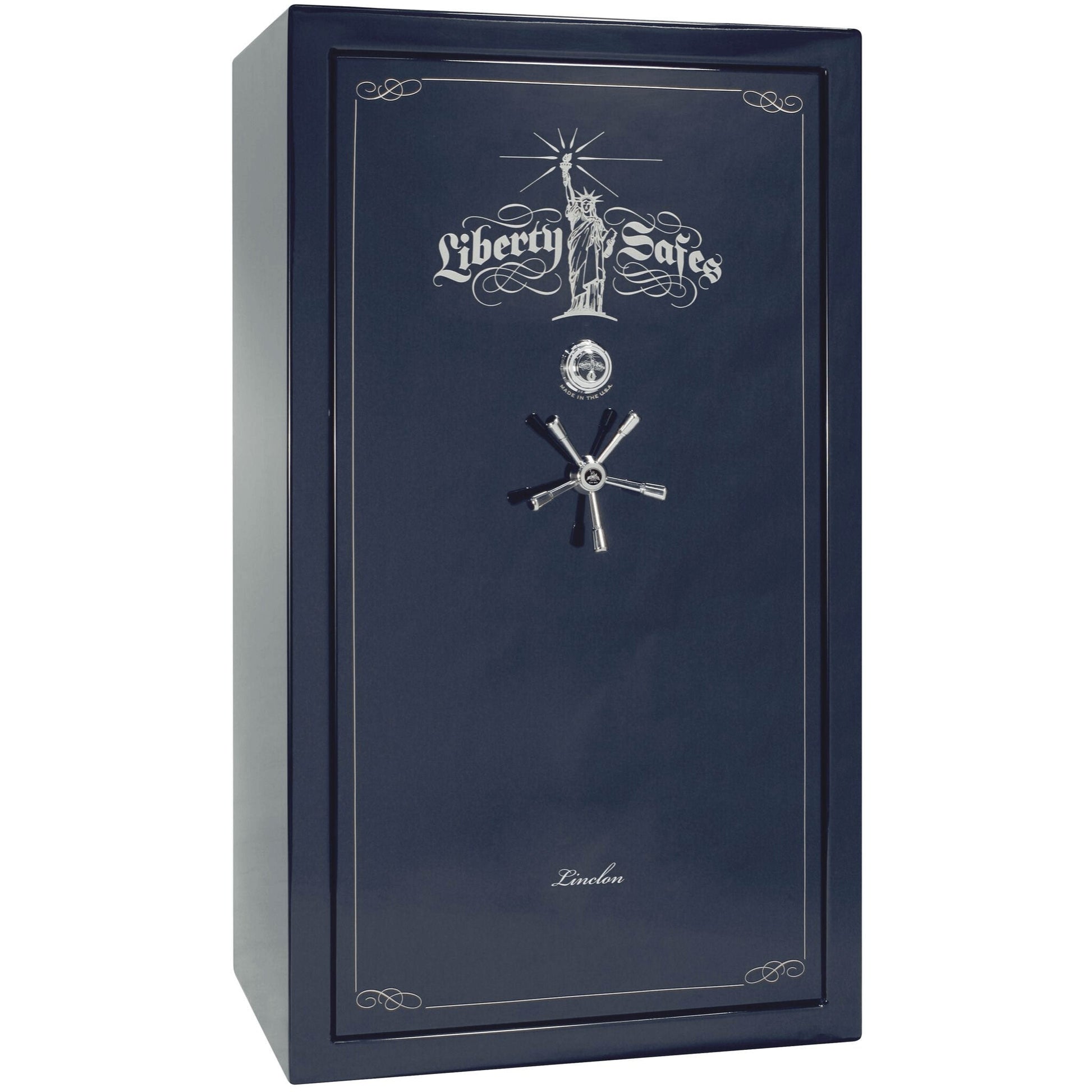 Liberty Lincoln 50 Safe in Blue Gloss with Chrome Mechanical Lock.