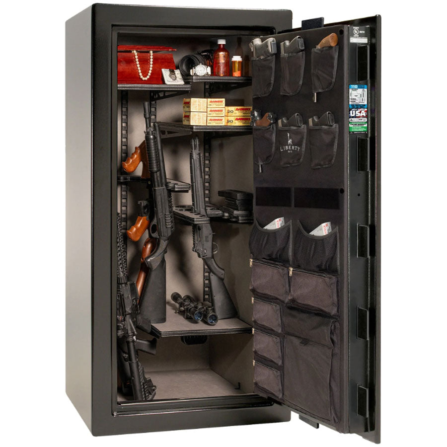 Liberty Safe Franklin 29 in Textured Black, Interior loaded.