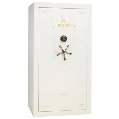 Liberty Safe Franklin 29 in White Gloss with Brass, Exterior.