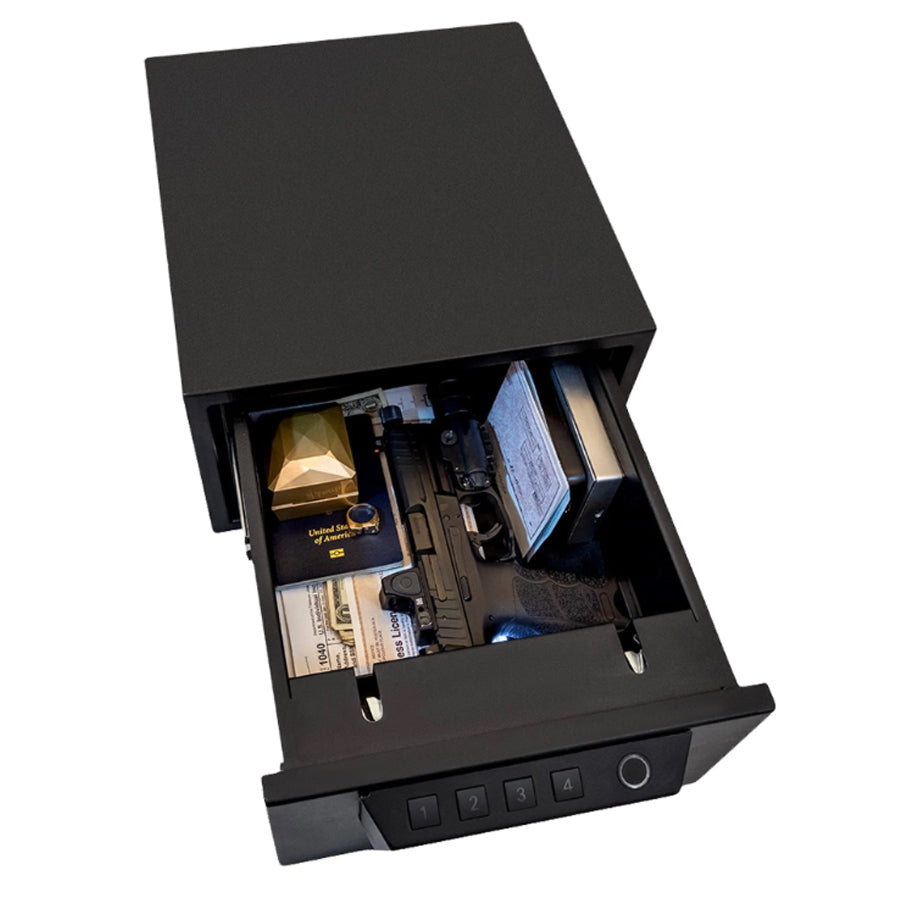 Liberty Safe HDV-500X Biometric Handgun Vault, loaded Interior.