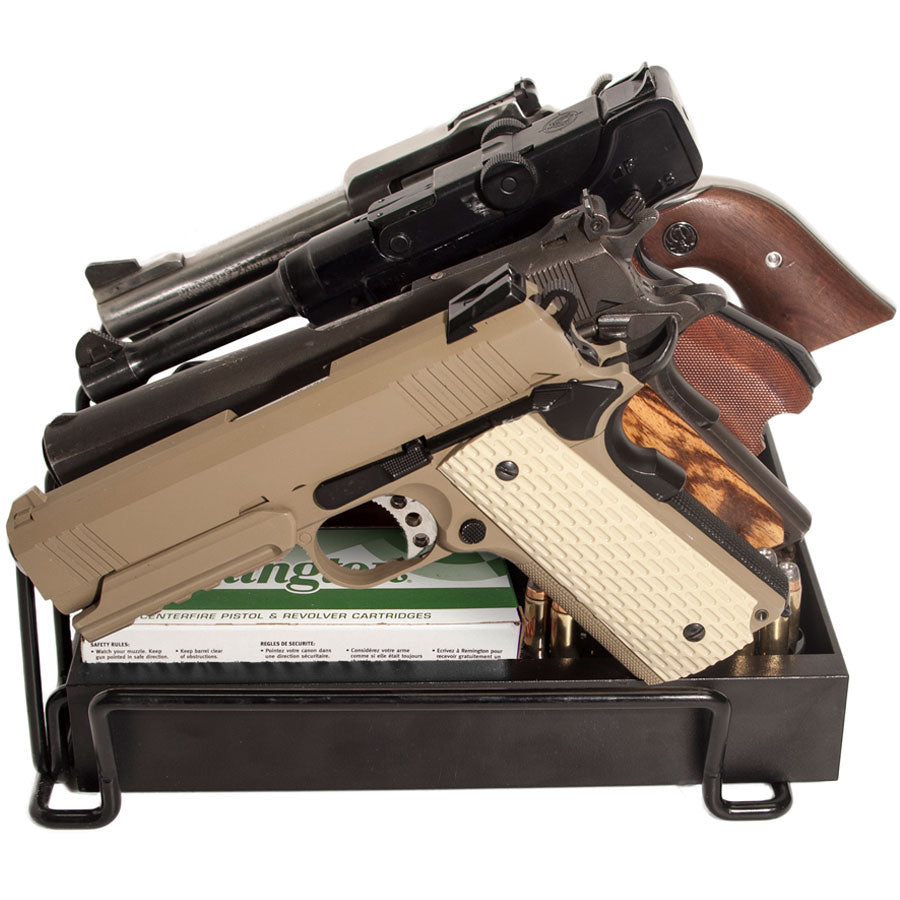 Liberty Safe Pistol Rack, sideview, loaded.